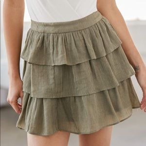 Lulus | Don’t Shed A Tier Sage Green Ruffled Mini Skirt | Medium